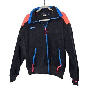 Vintage Columbia Mens Fleece Jacket  M Black Colorblock‎ Neon 80s 90s Full Zip